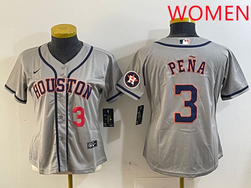 Women Houston Astros #3 Pena Grey Game 2025 Nike MLB Jersey style 2->women mlb jersey->Women Jersey